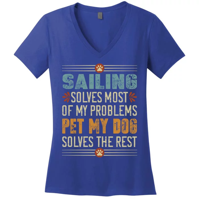 Sailing Dog Mom Dad Sailor Dog Lover Doggo Boating Fun Funny Gift Women's V-Neck T-Shirt