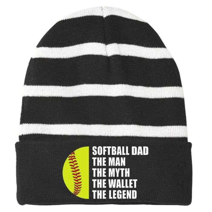 Softball Dad Man Myths Wallet Softball Striped Beanie with Solid Band