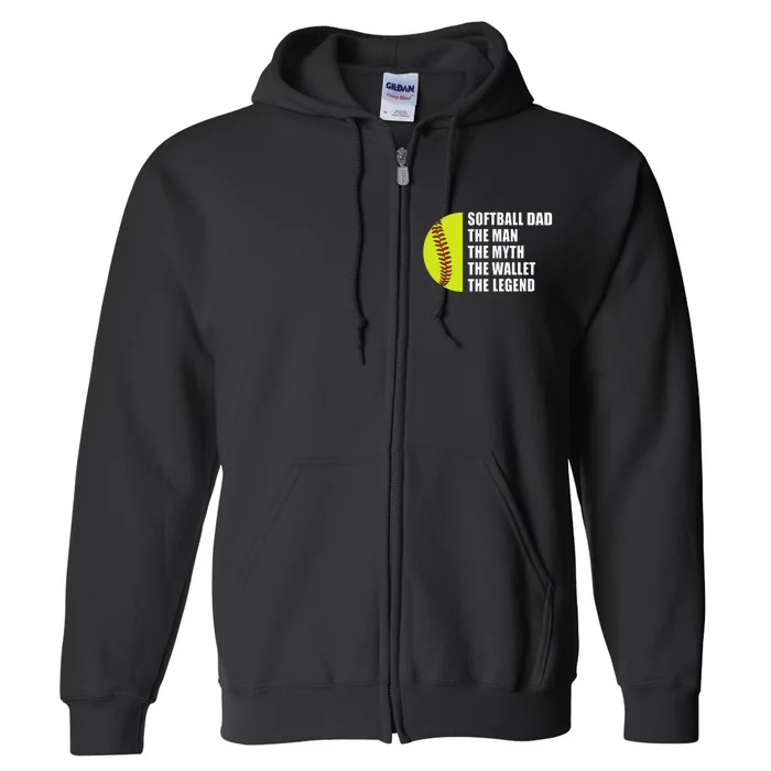 Softball Dad Man Myths Wallet Softball Full Zip Hoodie