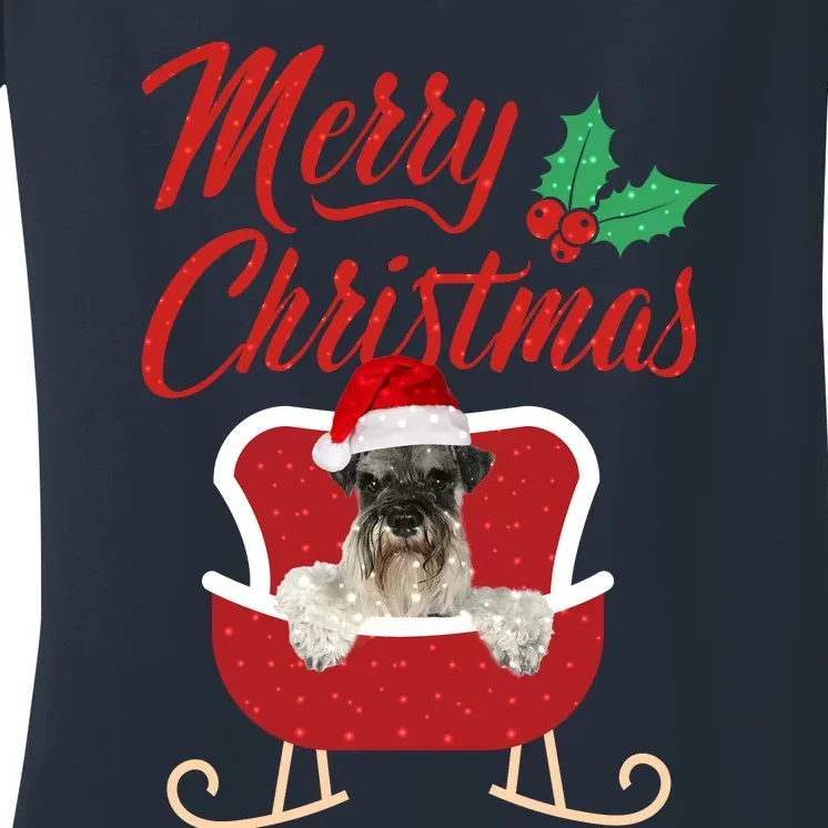 Schnauzer Dog Merry Christmas Design For The Holiday Season! Women's V-Neck T-Shirt