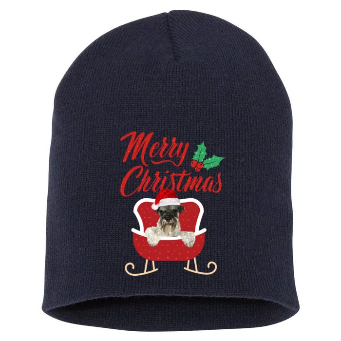 Schnauzer Dog Merry Christmas Design For The Holiday Season! Short Acrylic Beanie