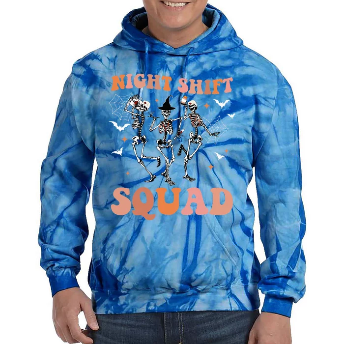 Skeleton Dancing Nurse Night Squad Shift Halloween Tie Dye Hoodie