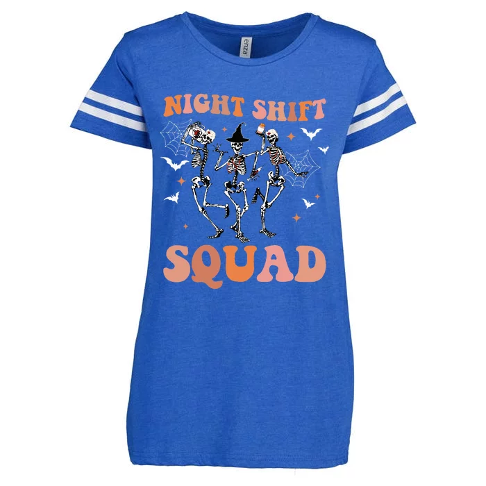 Skeleton Dancing Nurse Night Squad Shift Halloween Enza Ladies Jersey Football T-Shirt