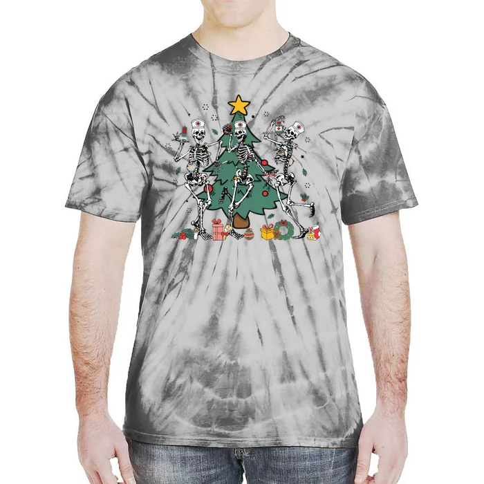 Skeleton Dancing Nurse Christmas Tie-Dye T-Shirt