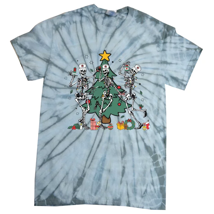 Skeleton Dancing Nurse Christmas Tie-Dye T-Shirt