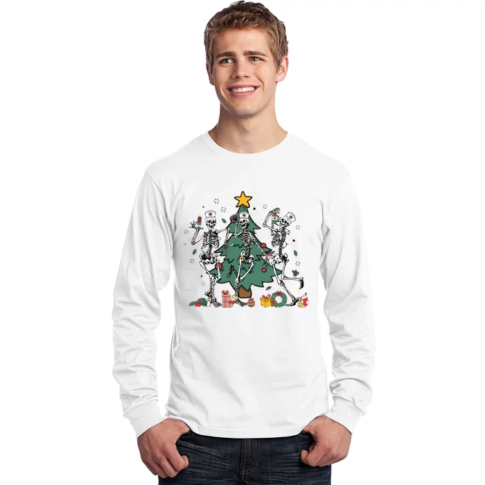 Skeleton Dancing Nurse Christmas Long Sleeve Shirt