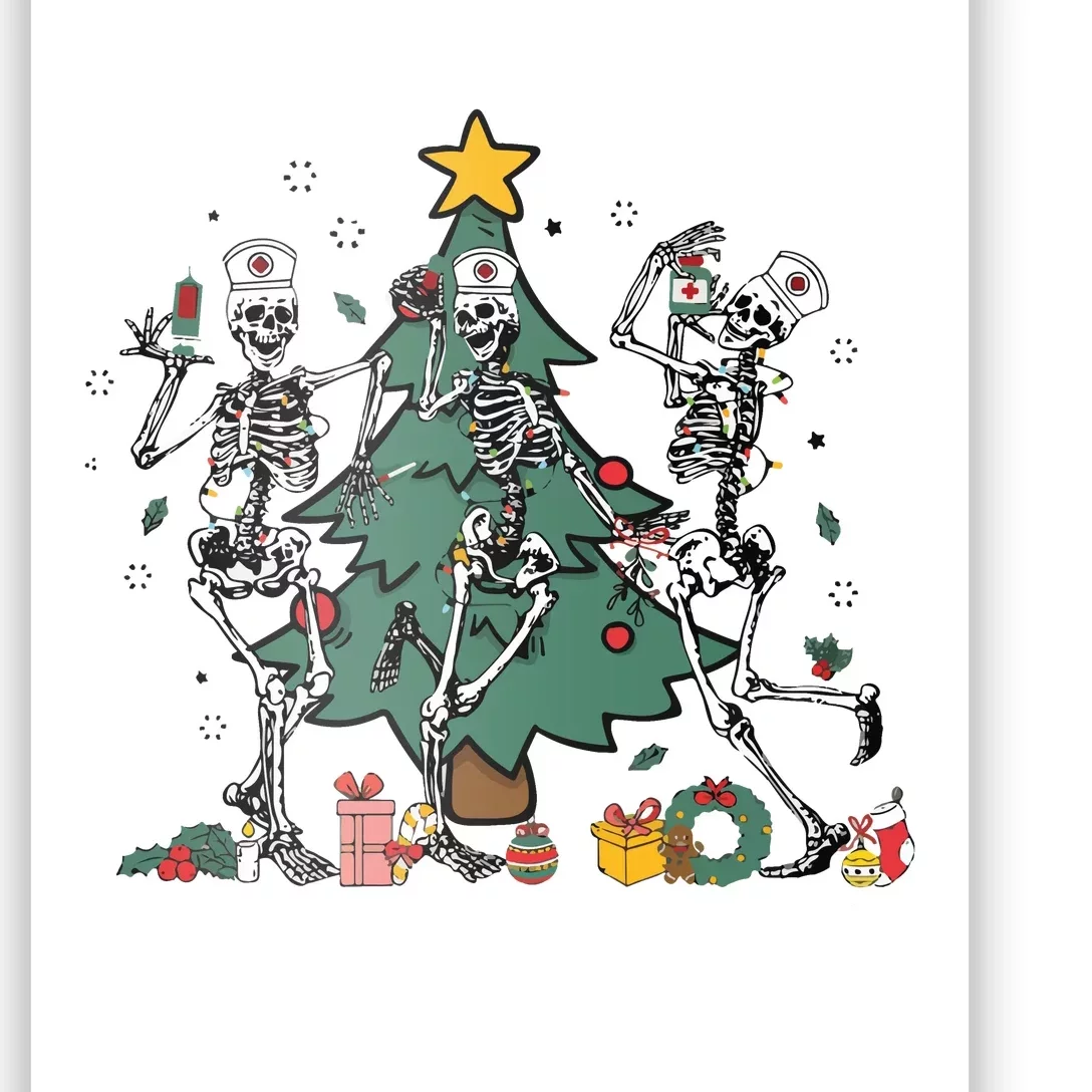 Skeleton Dancing Nurse Christmas Poster