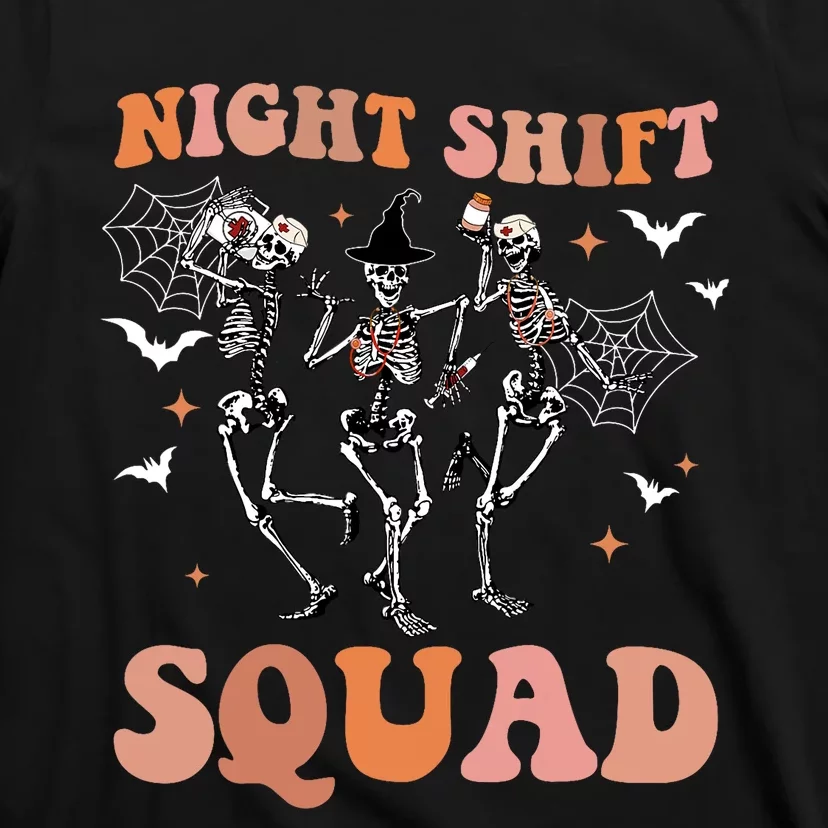 Skeleton Dancing Nurse Night Squad Shift Halloween T-Shirt