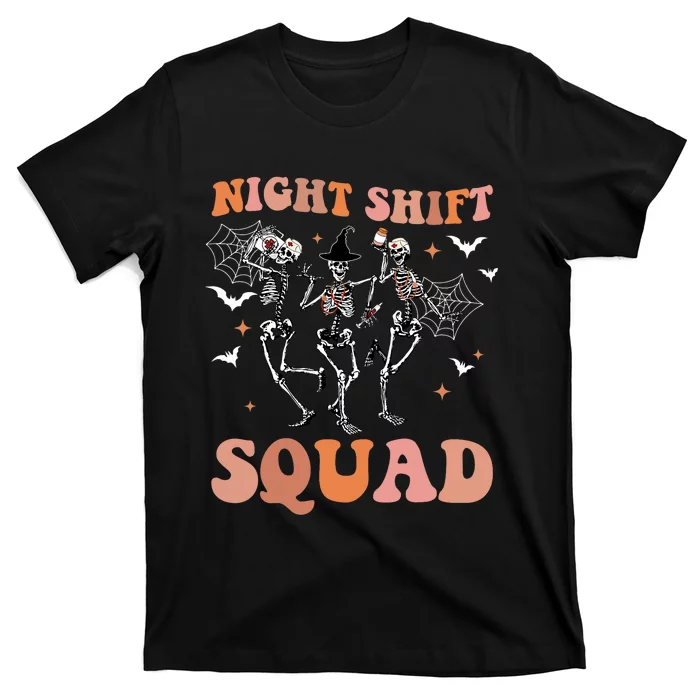 Skeleton Dancing Nurse Night Squad Shift Halloween T-Shirt