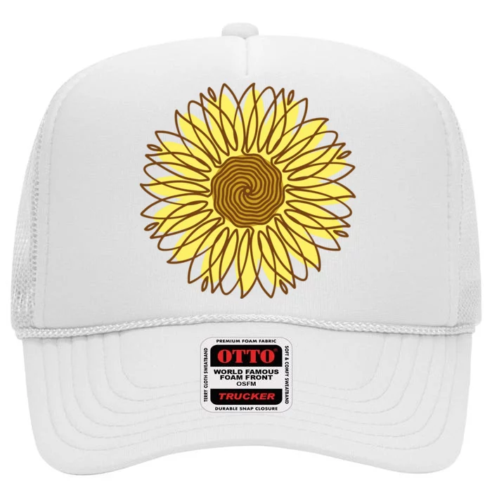 Sunflower Drawing Nature High Crown Mesh Trucker Hat