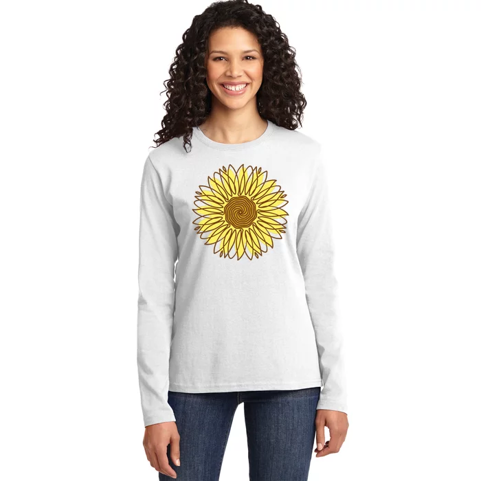 Sunflower Drawing Nature Ladies Long Sleeve Shirt