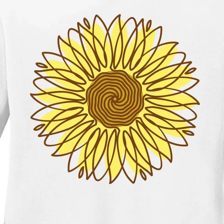 Sunflower Drawing Nature Ladies Long Sleeve Shirt