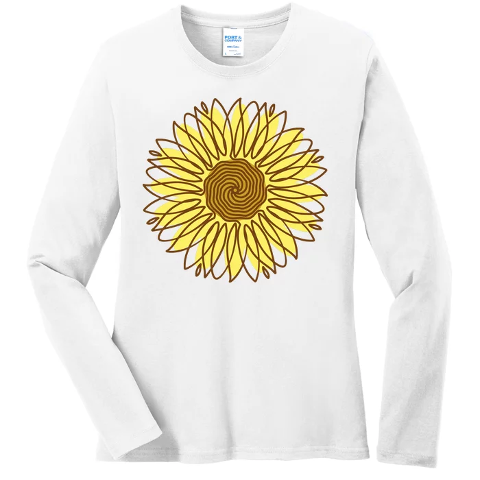 Sunflower Drawing Nature Ladies Long Sleeve Shirt