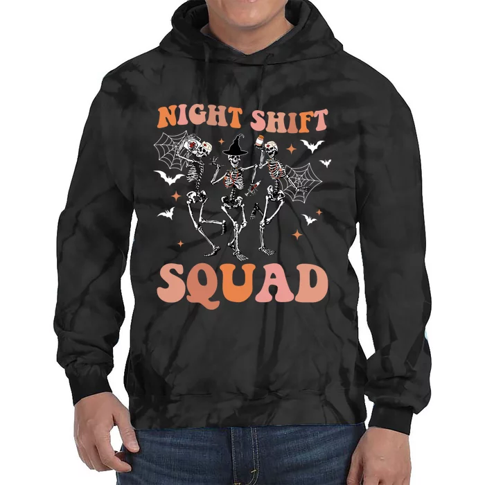 Skeleton Dancing Nurse Night Squad Shift Halloween Tie Dye Hoodie