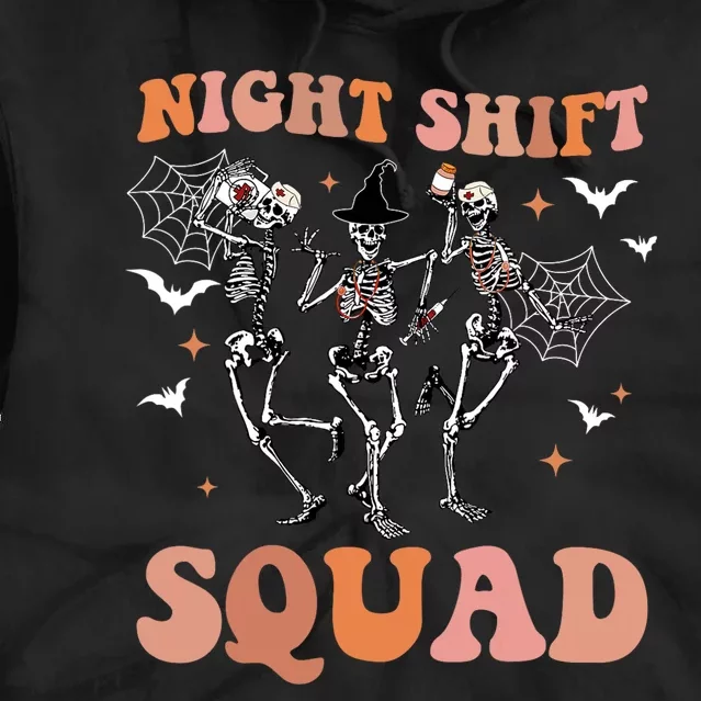 Skeleton Dancing Nurse Night Squad Shift Halloween Tie Dye Hoodie