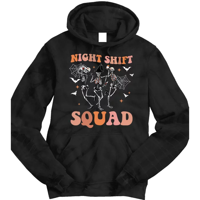 Skeleton Dancing Nurse Night Squad Shift Halloween Tie Dye Hoodie