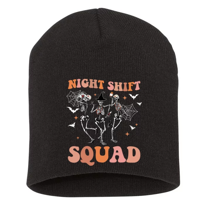 Skeleton Dancing Nurse Night Squad Shift Halloween Short Acrylic Beanie