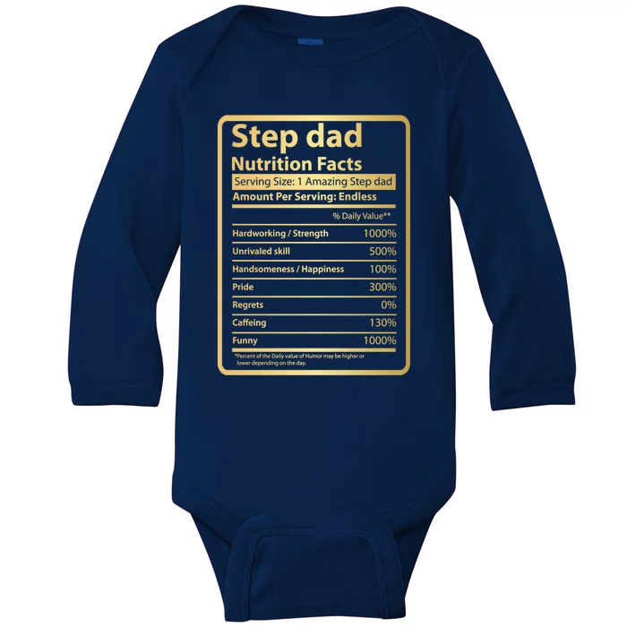 Step Dad Nutrition Facts Fathers Day Gift For Step Dad Cool Gift Baby Long Sleeve Bodysuit