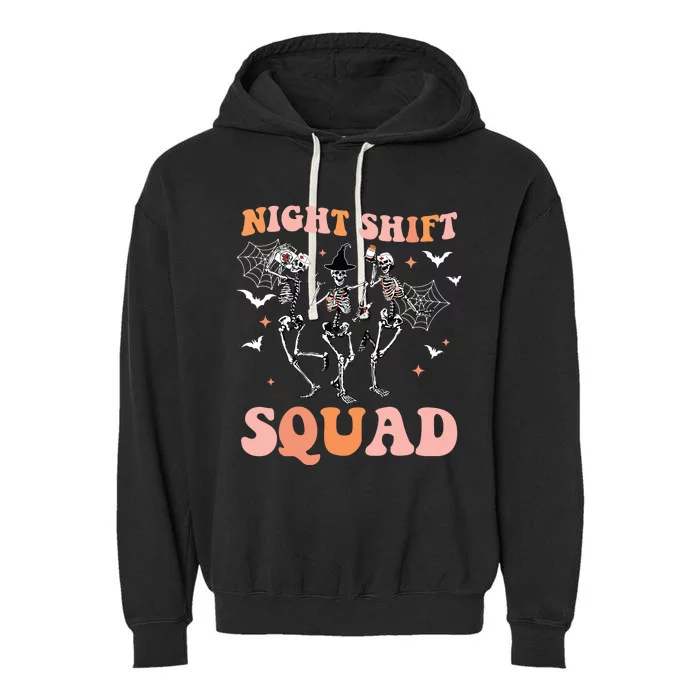 Skeleton Dancing Nurse Night Squad Shift Halloween Garment-Dyed Fleece Hoodie