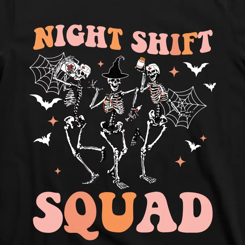 Skeleton Dancing Nurse Night Squad Shift Halloween T-Shirt