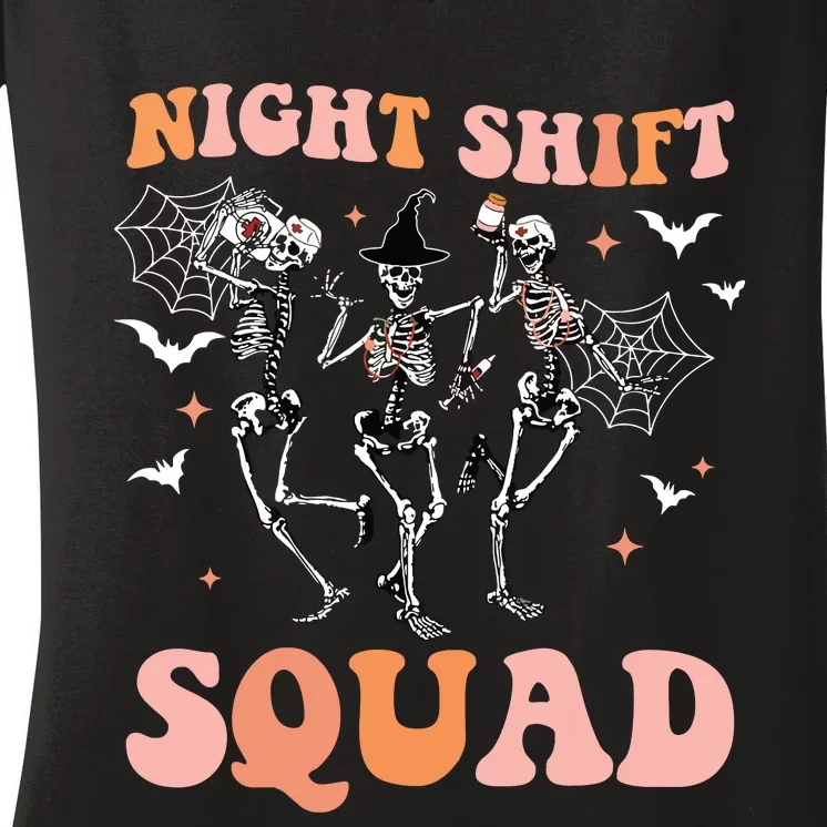 Skeleton Dancing Nurse Night Squad Shift Halloween Women's V-Neck T-Shirt