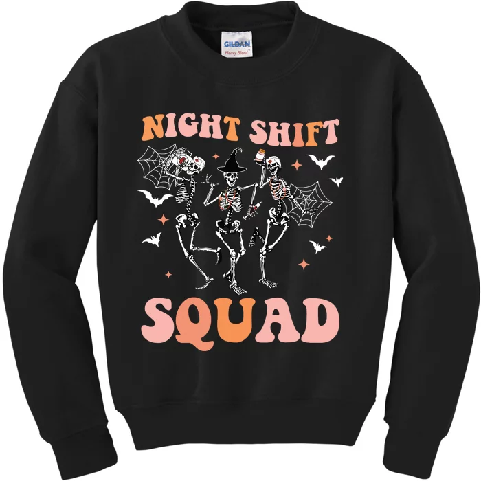 Skeleton Dancing Nurse Night Squad Shift Halloween Kids Sweatshirt