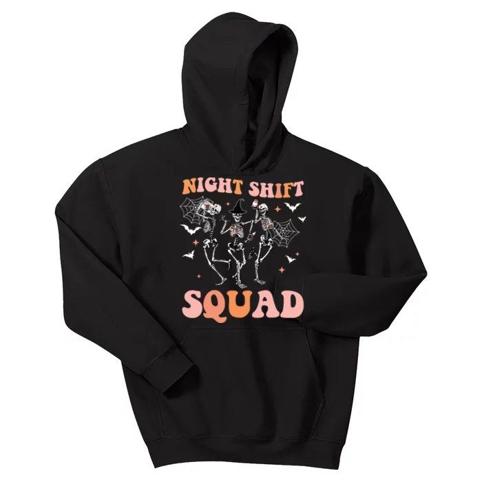 Skeleton Dancing Nurse Night Squad Shift Halloween Kids Hoodie