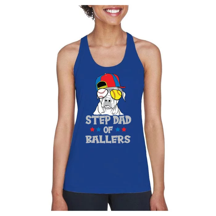 Step Dad Of Ballers Softball Baseball Father Cool Gift Women's Racerback Tank