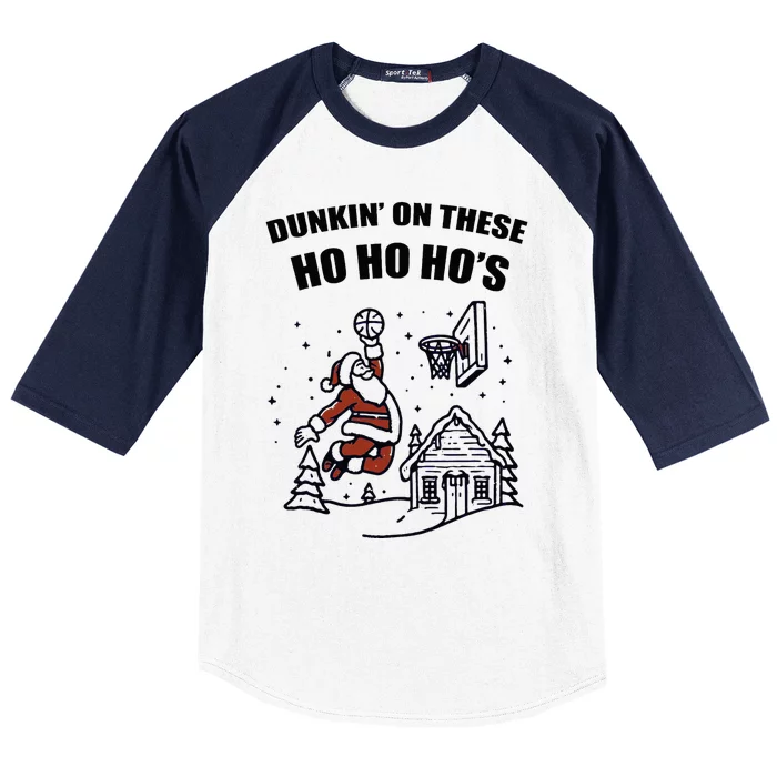 Santa Dunkin' on these Ho Ho Ho Christmas Baseball Sleeve Shirt