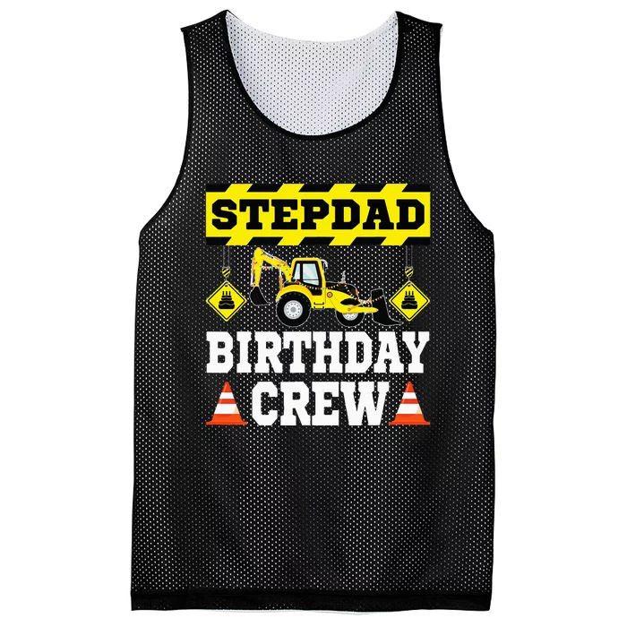 Step Dad Of the Birthday Crew Construction Family Mesh Reversible Basketball Jersey Tank