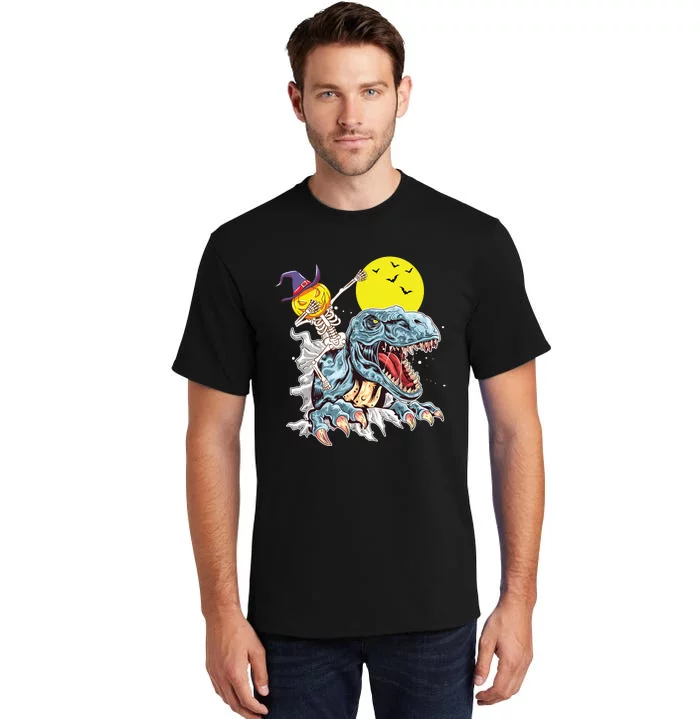 Skeleton Dabbing On Dinosaur Halloween Pumpkin Adventure Tall T-Shirt