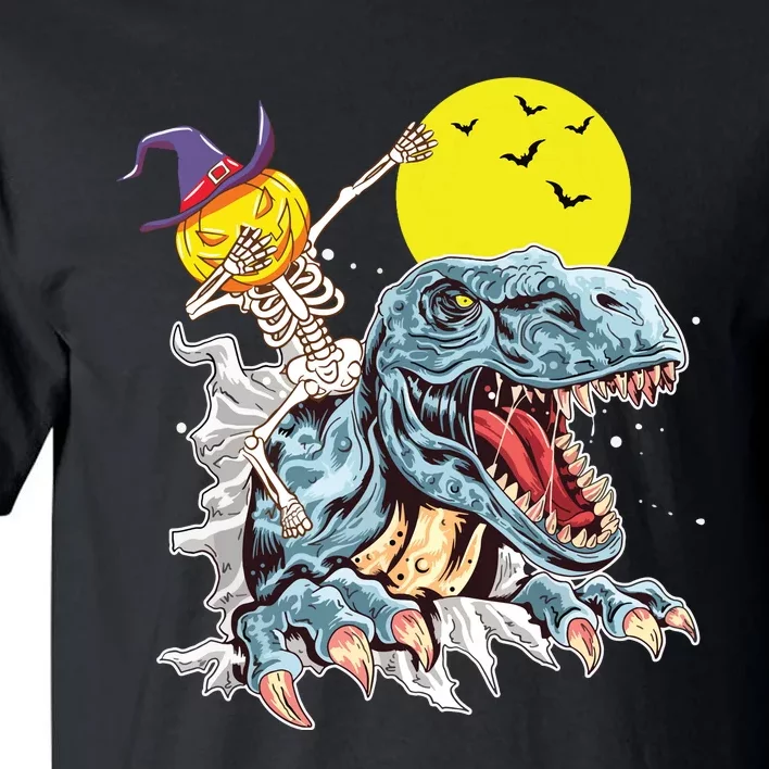 Skeleton Dabbing On Dinosaur Halloween Pumpkin Adventure Tall T-Shirt