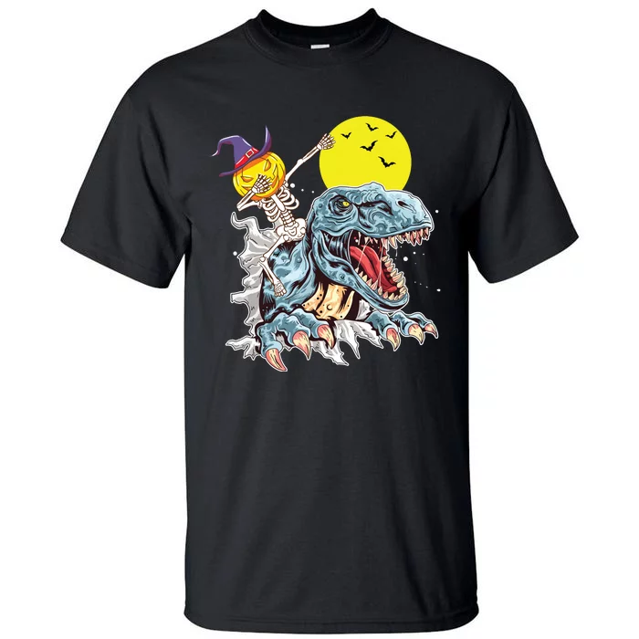 Skeleton Dabbing On Dinosaur Halloween Pumpkin Adventure Tall T-Shirt