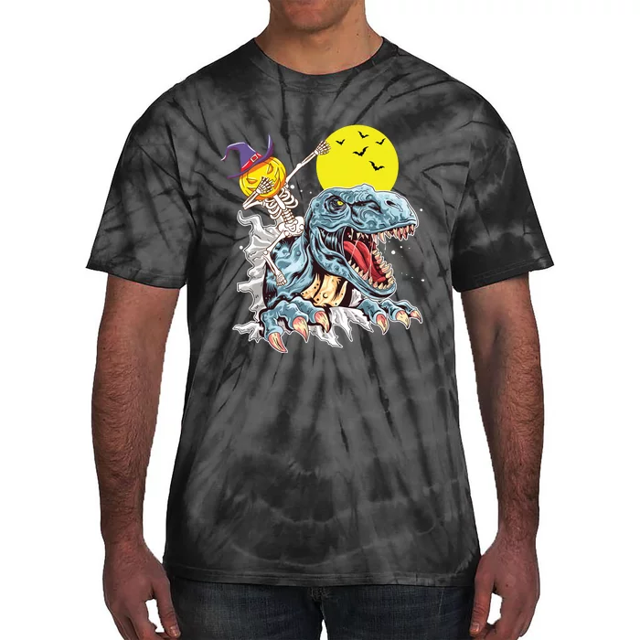 Skeleton Dabbing On Dinosaur Halloween Pumpkin Adventure Tie-Dye T-Shirt