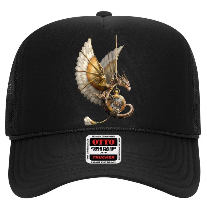 Steampunk Dragon On Watch Vintage High Crown Mesh Trucker Hat