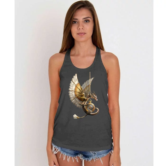 Steampunk Dragon On Watch Vintage Women's Knotted Racerback Tank