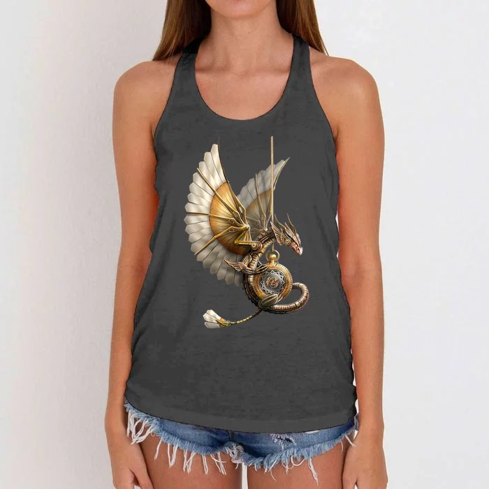 Steampunk Dragon On Watch Vintage Women's Knotted Racerback Tank