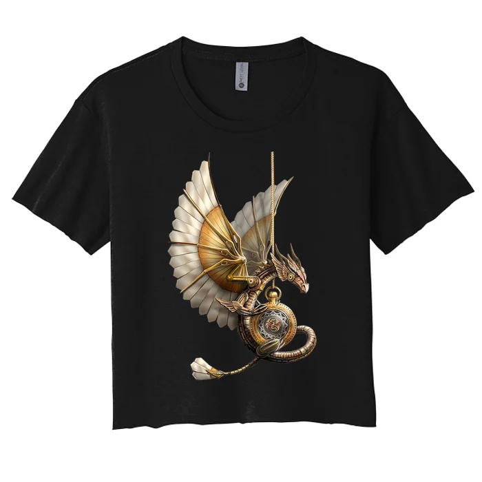 Steampunk Dragon On Watch Vintage Women's Crop Top Tee