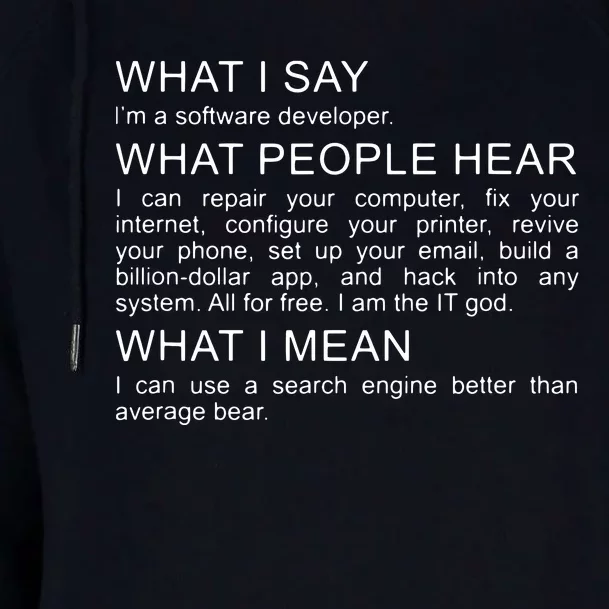 Software Developer Programmer Engineer Funny Saying Design Womens Funnel Neck Pullover Hood