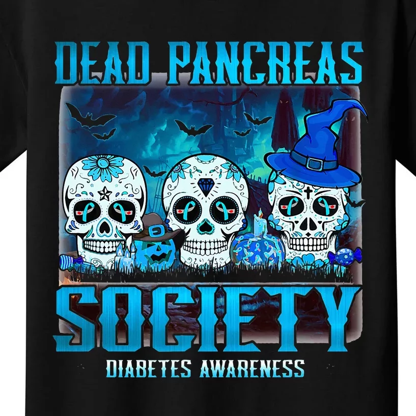 Skull Dead Pancreas Society Diabetes Awareness Halloween Kids T-Shirt