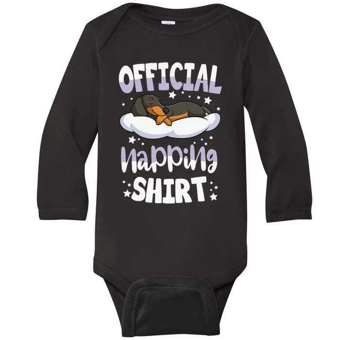 Sleeping Dachshund Pajama Dog Lover Gift Official Napping Baby Long Sleeve Bodysuit