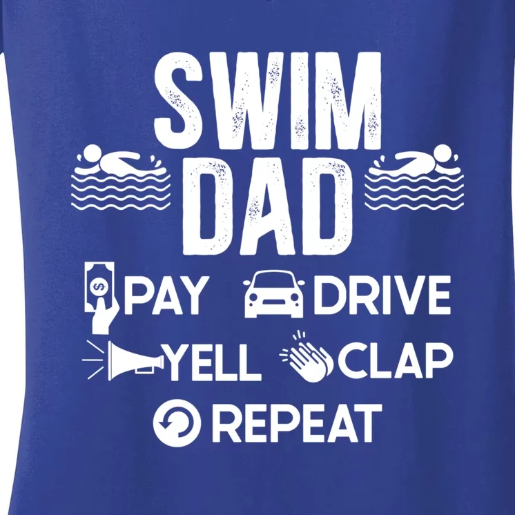 Swim Dad Pay Drive Yell Swimming Father Of A Swimmer Dad Great Gift Women's V-Neck T-Shirt