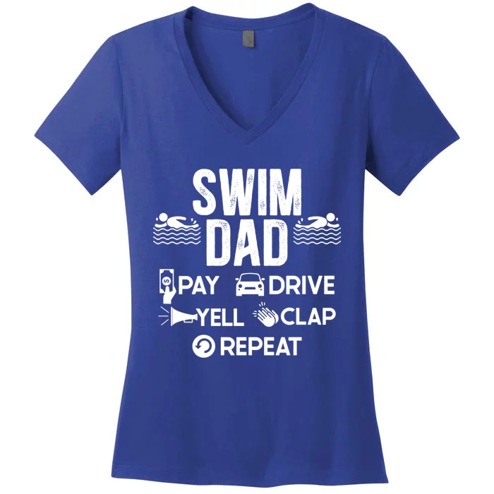 Swim Dad Pay Drive Yell Swimming Father Of A Swimmer Dad Great Gift Women's V-Neck T-Shirt