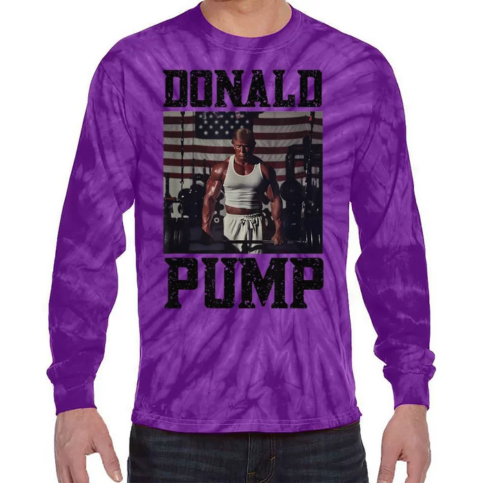 Swole Donald Pump Trump Big Muscles Usa Flag Muscular Trump Tie-Dye Long Sleeve Shirt