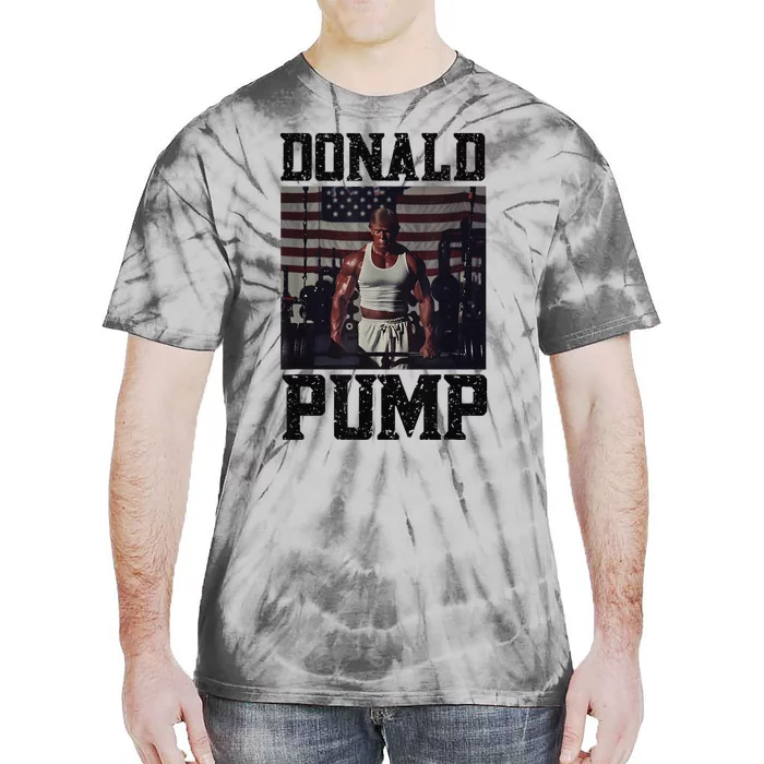 Swole Donald Pump Trump Big Muscles Usa Flag Muscular Trump Tie-Dye T-Shirt