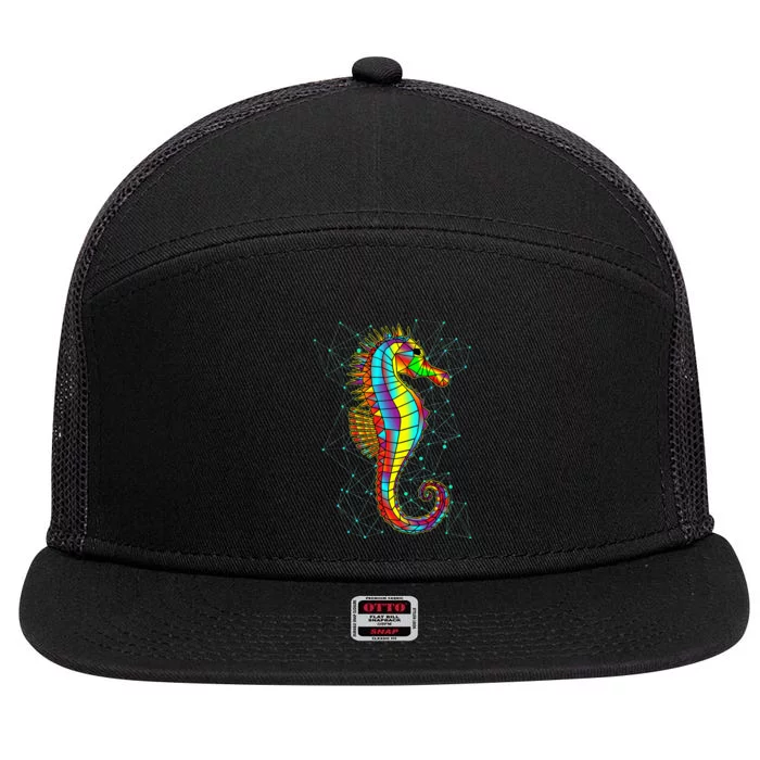 Seahorse Designs Polygon Abstract Bright Colors Sea Creature 7 Panel Mesh Trucker Snapback Hat