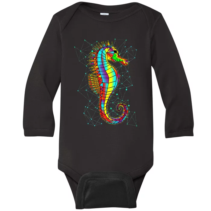 Seahorse Designs Polygon Abstract Bright Colors Sea Creature Baby Long Sleeve Bodysuit