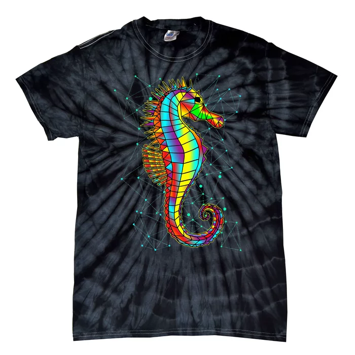 Seahorse Designs Polygon Abstract Bright Colors Sea Creature Tie-Dye T-Shirt