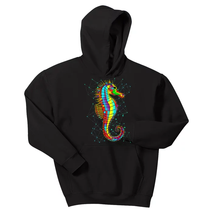 Seahorse Designs Polygon Abstract Bright Colors Sea Creature Kids Hoodie