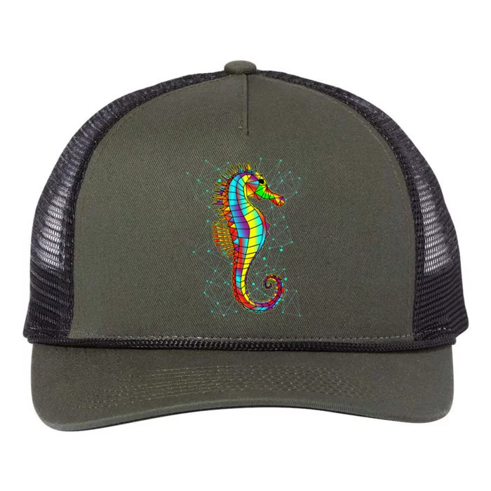 Seahorse Designs Polygon Abstract Bright Colors Sea Creature Retro Rope Trucker Hat Cap